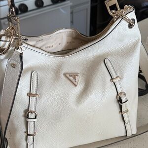 Guess Cream Shoulder Bag with Gold Accents